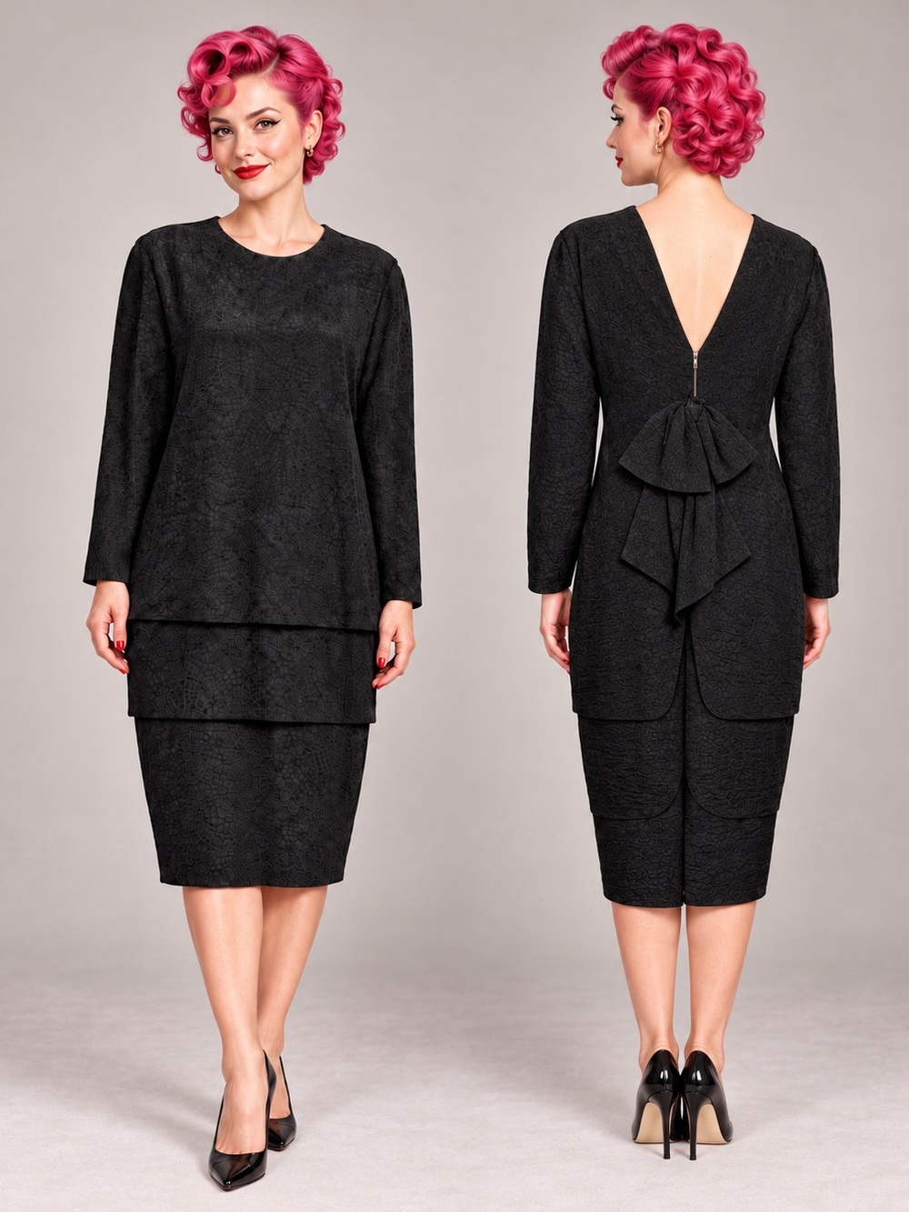 Vintage Dress Black Midi Cocktail Formal Jackie Bernard for Eklektik Size Large